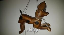 Antique American Folk Art Marionette Dog Beagle Wood Carving Articulated Head