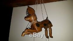 Antique American Folk Art Marionette Dog Beagle Wood Carving Articulated Head