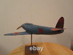 Antique American Folk Art Wood Carved Fighter Plane Stars Stripes Propeller Wow