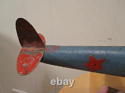 Antique American Folk Art Wood Carved Fighter Plane Stars Stripes Propeller Wow