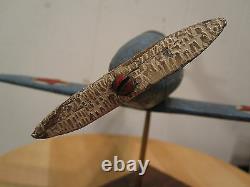 Antique American Folk Art Wood Carved Fighter Plane Stars Stripes Propeller Wow