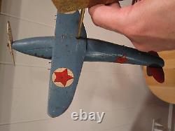 Antique American Folk Art Wood Carved Fighter Plane Stars Stripes Propeller Wow