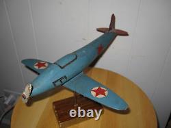 Antique American Folk Art Wood Carved Fighter Plane Stars Stripes Propeller Wow