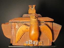 Antique American Folk Art Wood Tobacco Rack Cat Fox Dog Horse Sailor Eagle Ia