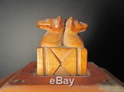 Antique American Folk Art Wood Tobacco Rack Cat Fox Dog Horse Sailor Eagle Ia