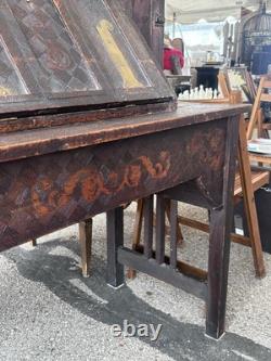 Antique Arts & Crafts Carved Pyrography Desk & Chair Tramp Folk Art AAFA 1910s
