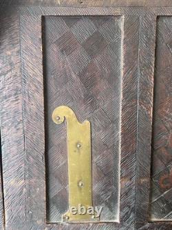 Antique Arts & Crafts Carved Pyrography Desk & Chair Tramp Folk Art AAFA 1910s