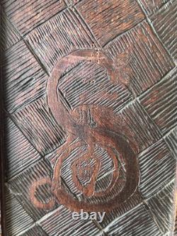 Antique Arts & Crafts Carved Pyrography Desk & Chair Tramp Folk Art AAFA 1910s