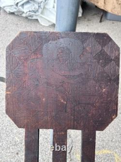 Antique Arts & Crafts Carved Pyrography Desk & Chair Tramp Folk Art AAFA 1910s