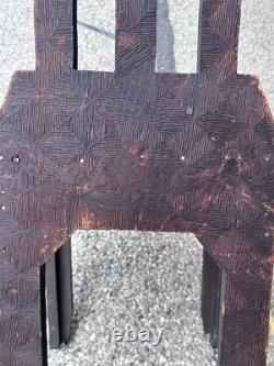 Antique Arts & Crafts Carved Pyrography Desk & Chair Tramp Folk Art AAFA 1910s