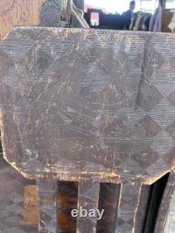 Antique Arts & Crafts Carved Pyrography Desk & Chair Tramp Folk Art AAFA 1910s