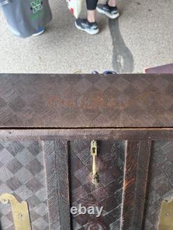 Antique Arts & Crafts Carved Pyrography Desk & Chair Tramp Folk Art AAFA 1910s