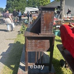 Antique Arts & Crafts Carved Pyrography Desk & Chair Tramp Folk Art AAFA 1910s