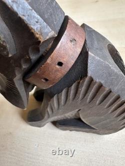 Antique Asian Hand Carved Wooden Dog Sculpture Inlaid Eyes Folk Art