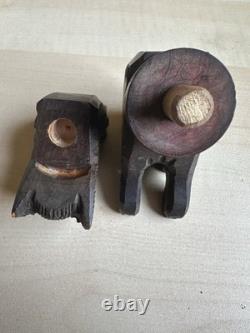 Antique Asian Hand Carved Wooden Dog Sculpture Inlaid Eyes Folk Art