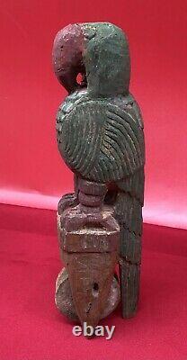 Antique Asian Loom PULLEY Hand Carved Parrot BIRD rare handmade folk art old