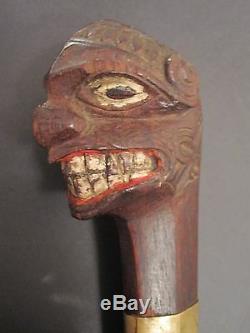 Antique Asian Philippine Bolo Tribal Primitive Sword Folk Art Carving Paint Wood