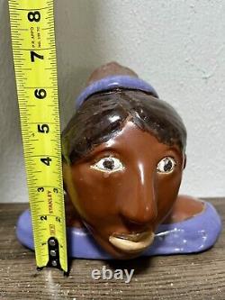 Antique Black Americana Folk Art Statue Sculpture Homemade Clay Figure RARE