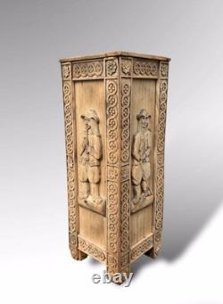 Antique Breton Carved Wooden Umbrella Stand / Stick Stand Folk Art Hall Stand
