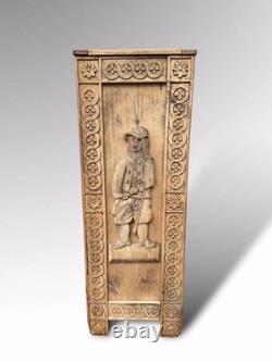 Antique Breton Carved Wooden Umbrella Stand / Stick Stand Folk Art Hall Stand
