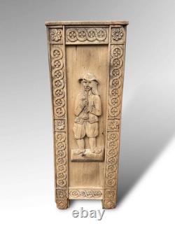 Antique Breton Carved Wooden Umbrella Stand / Stick Stand Folk Art Hall Stand