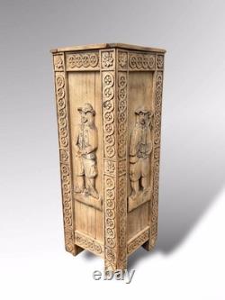 Antique Breton Carved Wooden Umbrella Stand / Stick Stand Folk Art Hall Stand