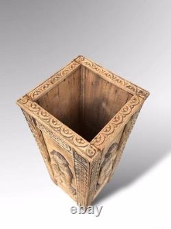 Antique Breton Carved Wooden Umbrella Stand / Stick Stand Folk Art Hall Stand
