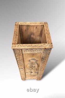 Antique Breton Carved Wooden Umbrella Stand / Stick Stand Folk Art Hall Stand