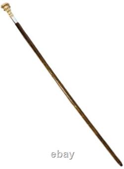 Antique British Hallmarked Silver 1903 Carved Head Folk Art Walking Stick Cane
