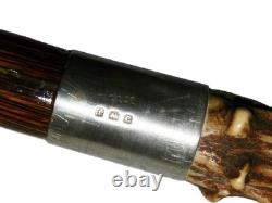 Antique British Hallmarked Silver 1903 Carved Head Folk Art Walking Stick Cane