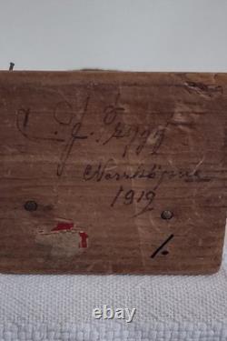 Antique C(arl) J(ohan) Trygg Flat Plane Wood Sculpture, Signed, Dated 1919, 10H