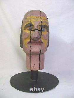 Antique Carnival Amusement Game Charlie's Hat Folk Art Carved Wooden Head