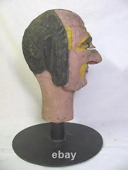 Antique Carnival Amusement Game Charlie's Hat Folk Art Carved Wooden Head