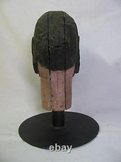 Antique Carnival Amusement Game Charlie's Hat Folk Art Carved Wooden Head