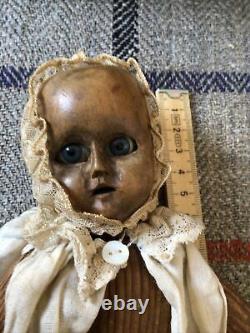 Antique Carved Articulated Folk Art Doll 19th Glass Eyes 26cm