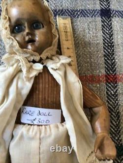 Antique Carved Articulated Folk Art Doll 19th Glass Eyes 26cm
