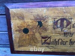 Antique Carved Folk Art GERMAN Wooden Kitchen Board w Sunflowers Motto 1800's