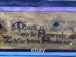 Antique Carved Folk Art GERMAN Wooden Kitchen Board w Sunflowers Motto 1800's