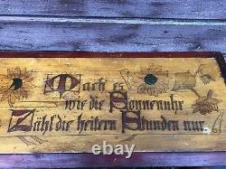 Antique Carved Folk Art GERMAN Wooden Kitchen Board w Sunflowers Motto 1800's