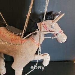 Antique Carved Folk Art Horse Donkey Mule Marionette Puppet Real Hair