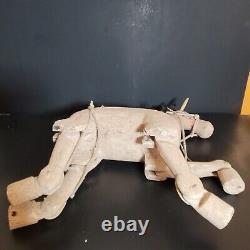 Antique Carved Folk Art Horse Donkey Mule Marionette Puppet Real Hair