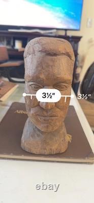 Antique Carved Folk Art Portrait Bust Sculpture Initialed MZ