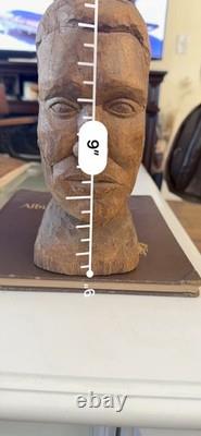 Antique Carved Folk Art Portrait Bust Sculpture Initialed MZ