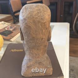 Antique Carved Folk Art Portrait Bust Sculpture Initialed MZ