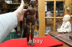 Antique Carved Jointed Wood Folk Art Artist Model Manniquin Lay Figure 13 Tall