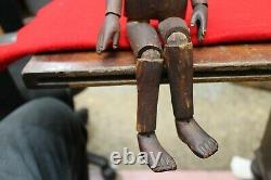 Antique Carved Jointed Wood Folk Art Artist Model Manniquin Lay Figure 13 Tall