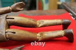 Antique Carved Jointed Wood Folk Art Artist Model Manniquin Lay Figure 13 Tall