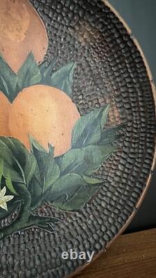 Antique Carved & Painted Pioneer Bowl Orange Blossom America Folk Art