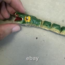 Antique Carved Painted Snake Toy Beaded Clay Folk Art Early 1900s Americana