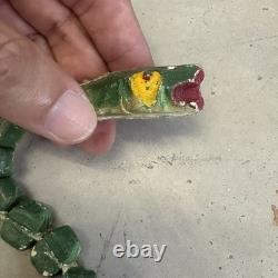 Antique Carved Painted Snake Toy Beaded Clay Folk Art Early 1900s Americana